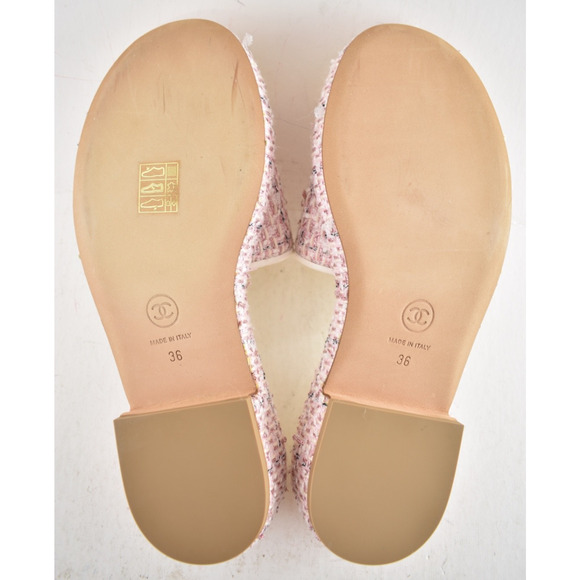 Chanel 20P Pink White Tweed Mesh CC Logo Slide Slip On Sandal Mule Heel Flat 36 - Picture 15 of 15